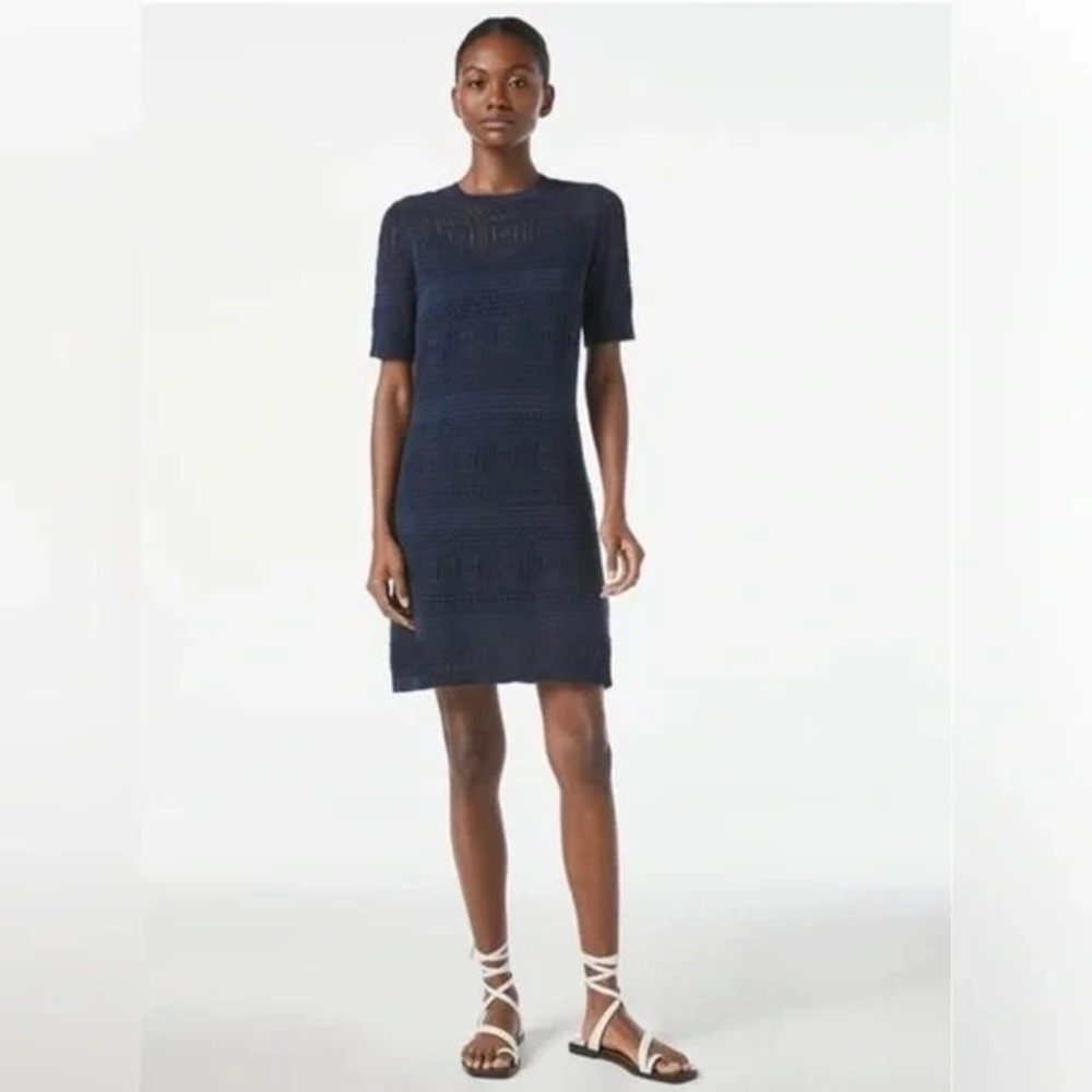 Frame Dress Size XXS Navy Blue Open Stitch 70s Short Sleeve Lined Crochet NWT
